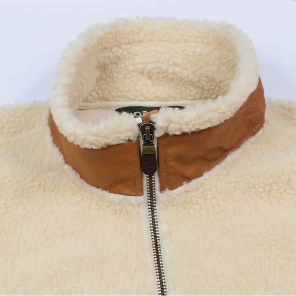 Orvis Beige Sherpa Fleece Leather Trim Full-Zip Long Sleeve Full Zip - Picture 8 of 13